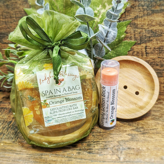 Loofah Soap, Lotion Stick, and Bamboo Dish Gift Set